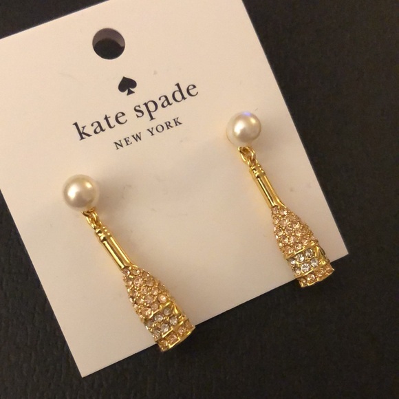 Kate Spade Winter Carnival Champagne Drop Earrings Crystal & Faux Pearl NWT - Picture 6 of 13